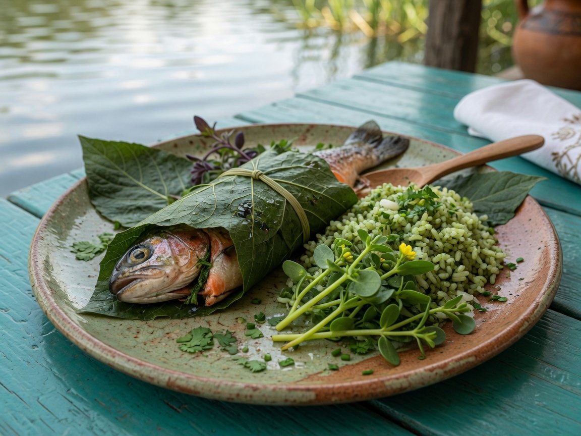 Trucha del lago en hoja santa